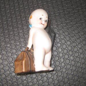 Bisque Kewpie Figurine Traveler Suitcase Umbrella